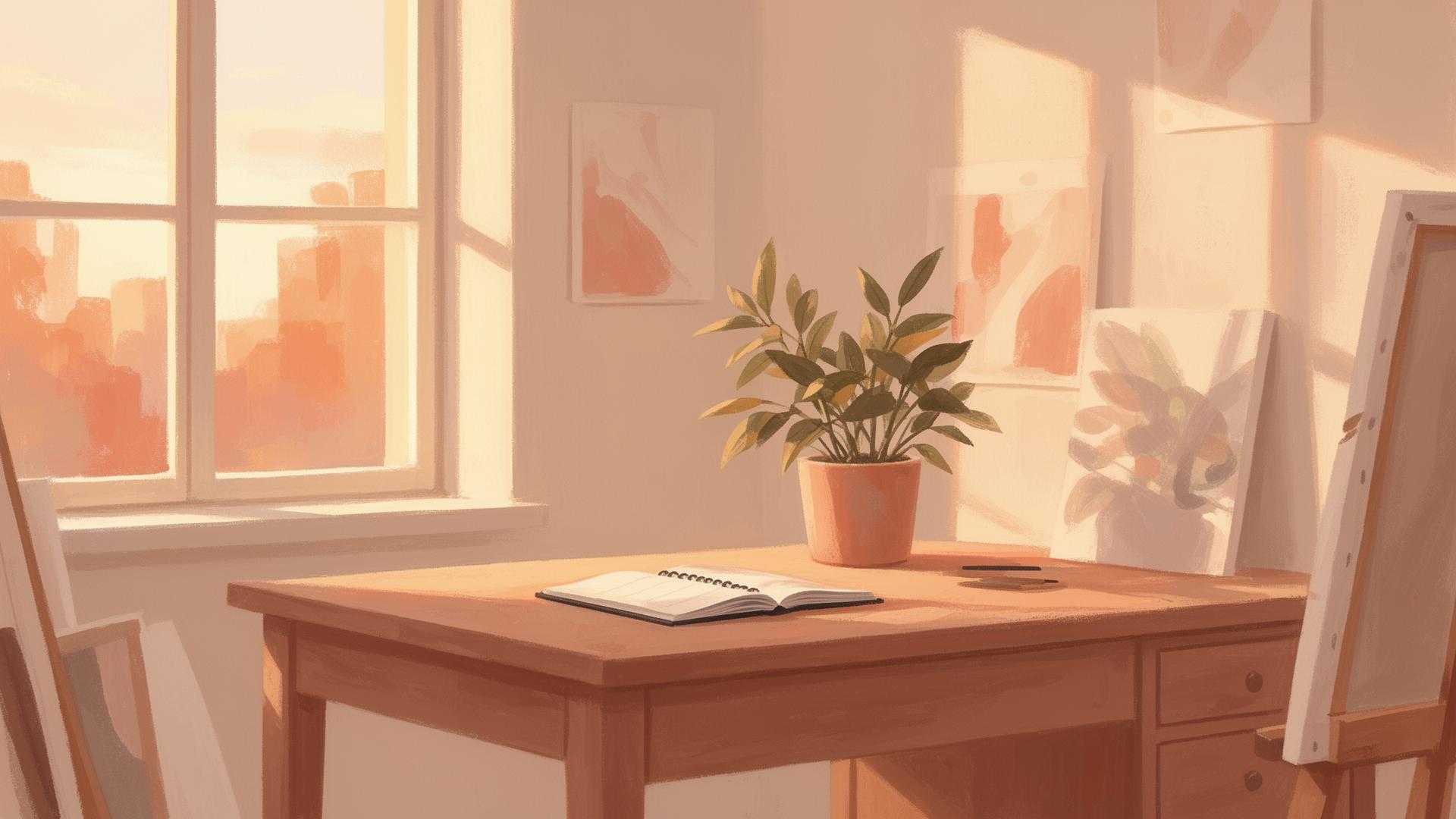 Sunlit studio interior